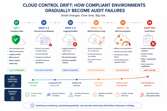 Cloud control drift and audit failure timeline